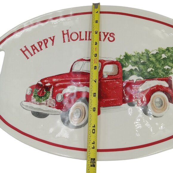Mud Pie Platter Happy Holidays Red Truck With Christmas Tree Platter - Picture 7 of 11